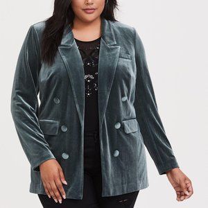NWT Torrid Green Velvet Open Front Blazer